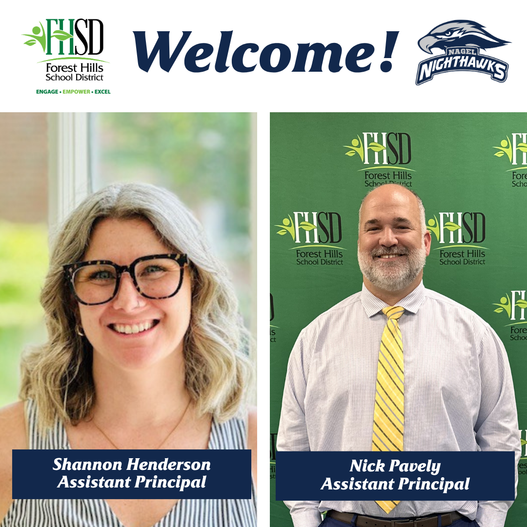 headshots of Shannon Henderson and Nick Pavely with their names and titles and an overhead graphic that says welcome! with FHSD and Nighthawk logos